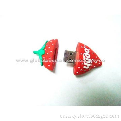 Customized strawberry-shaped USB flash drive, made of soft PVC material, OEM orders are welcomeNew
